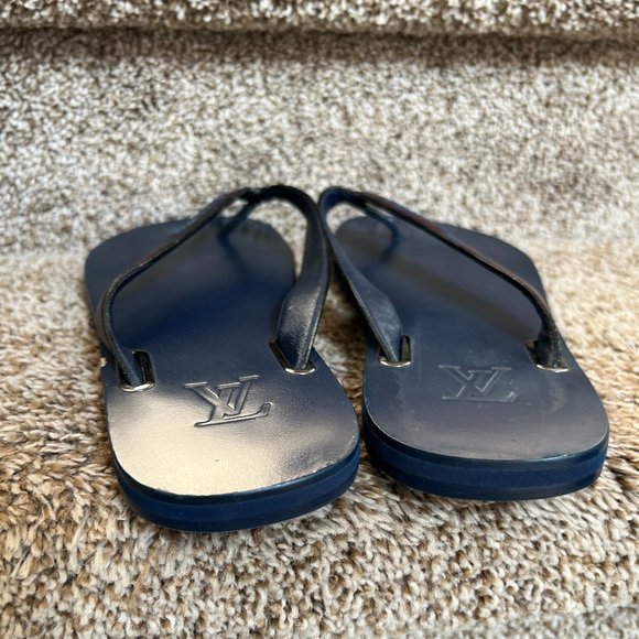 Louis Vuitton Men\'s Navy Molitor Leather Thong Flip Flops main image 8
